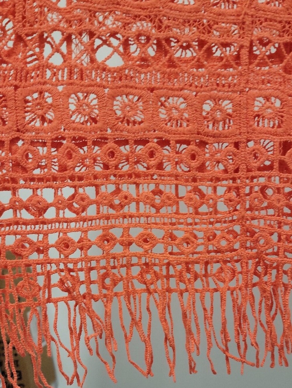 Crocheted Fringe Cover-Up Top in Coral Large/extra Large. Very Cute! - Picture 8 of 10